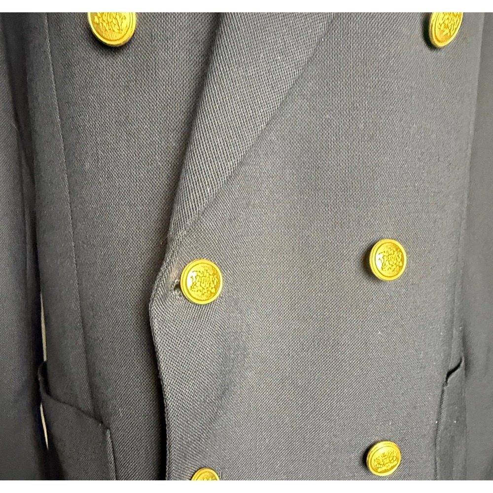 Navy Blue Double Breasted Blazer Gold Crest Buttons Mens Oversized Womens Jacket - Picture 3 of 4